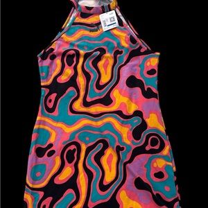 New women’s Puma Teal Pink Yellow Black Abstract Halter Dress